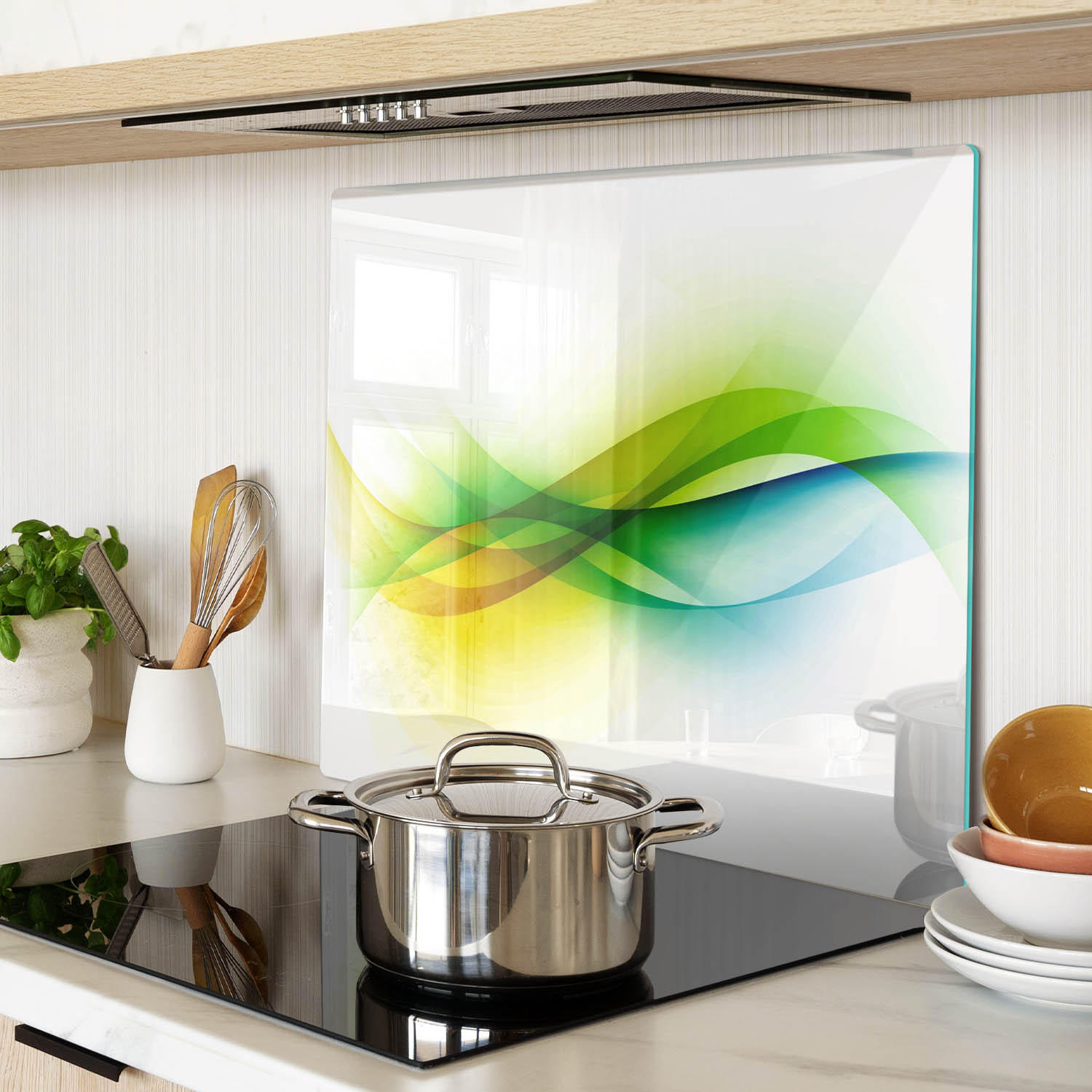 GLASPLATTE 60x52 cm Abstrakte Wellen - Multicolor, Glas (60/0.4/52cm) - TULUP