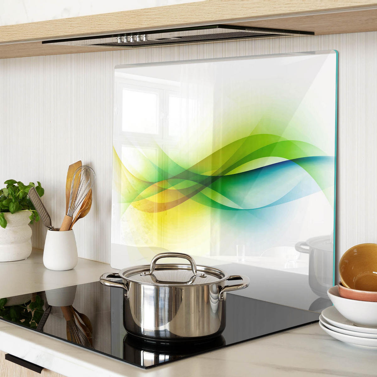 GLASPLATTE 60x52 cm Abstrakte Wellen - Multicolor, Glas (60/0.4/52cm) - TULUP