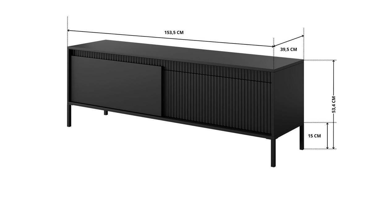 TV-LOWBOARD Ferrato D 153 cm Schwarz - mit 2 Türen und Riffel-Optik - Schwarz, Holz/Holzwerkstoff (153/53/39cm) - Ravio
