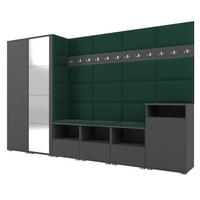 GARDEROBE NELA XII 300 cm (Modulare Flurmöbel Graphit mit Spiegel & Sitzpolster Flaschengrün 28 Gigantisches Set) - Dunkelgrün/Silberfarben, Holz/Holzwerkstoff (300/187/40cm) - Ravio
