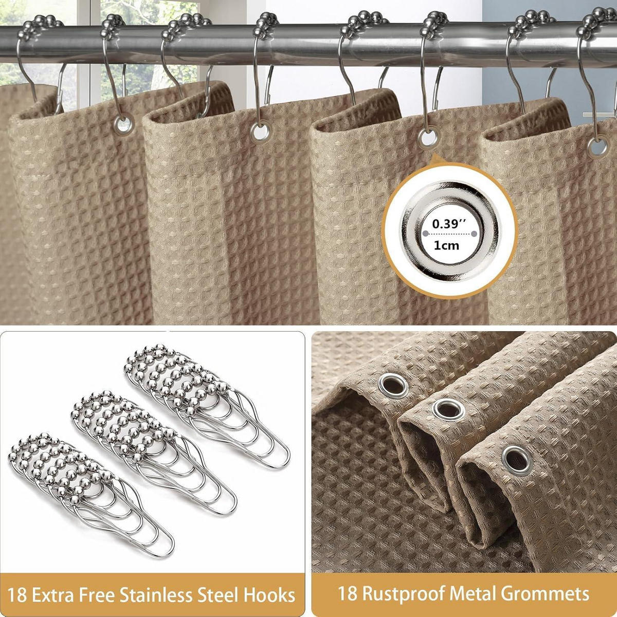 DUSCHVORHANG Waffelstoff Khaki 275 x 182 cm - Olivgrün, Textil (275/182cm)