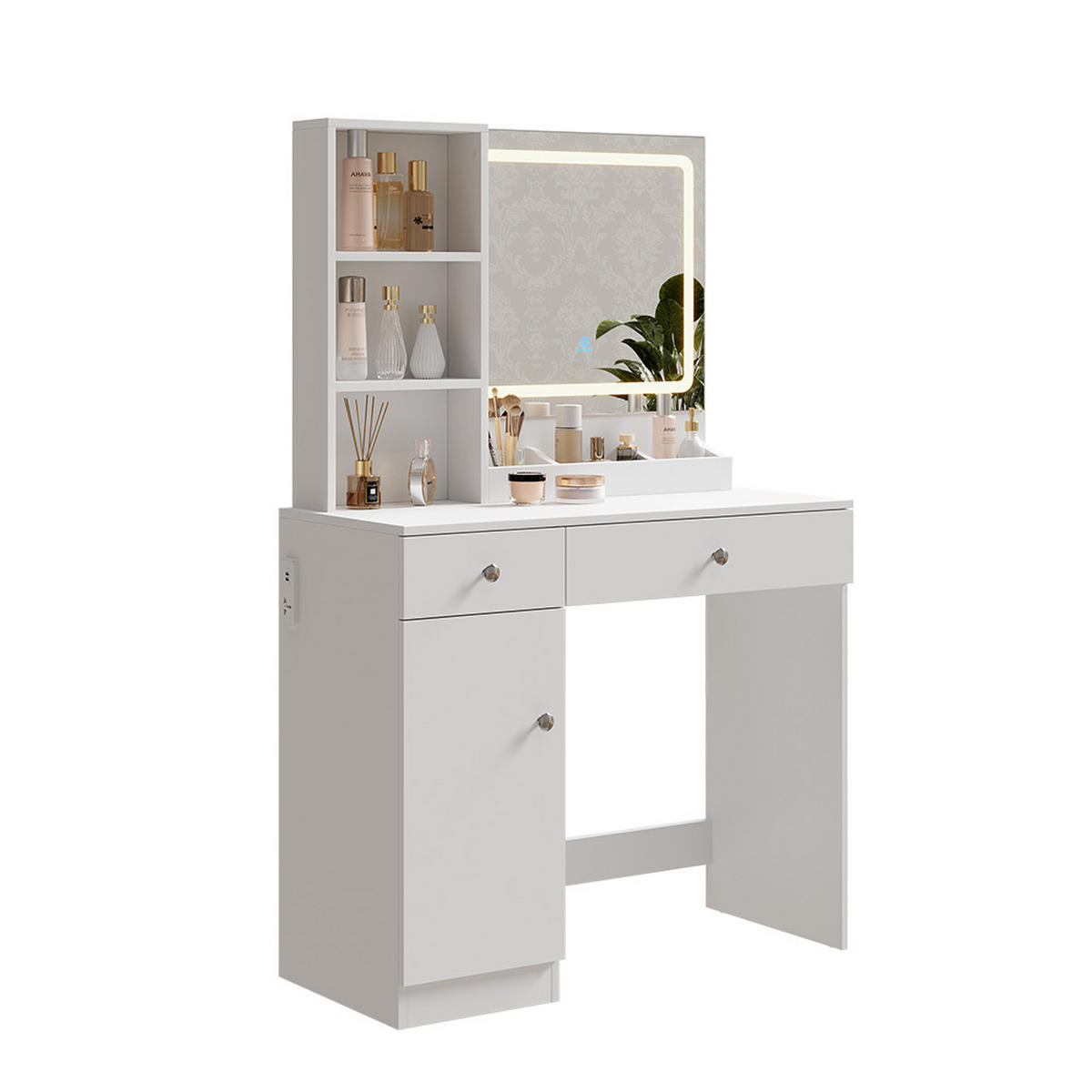 SCHMINKTISCH Silvia Weiß 90 cm mit LED-Spiegel - Weiß, Holzwerkstoff (90/139.5/40cm) - Vicco