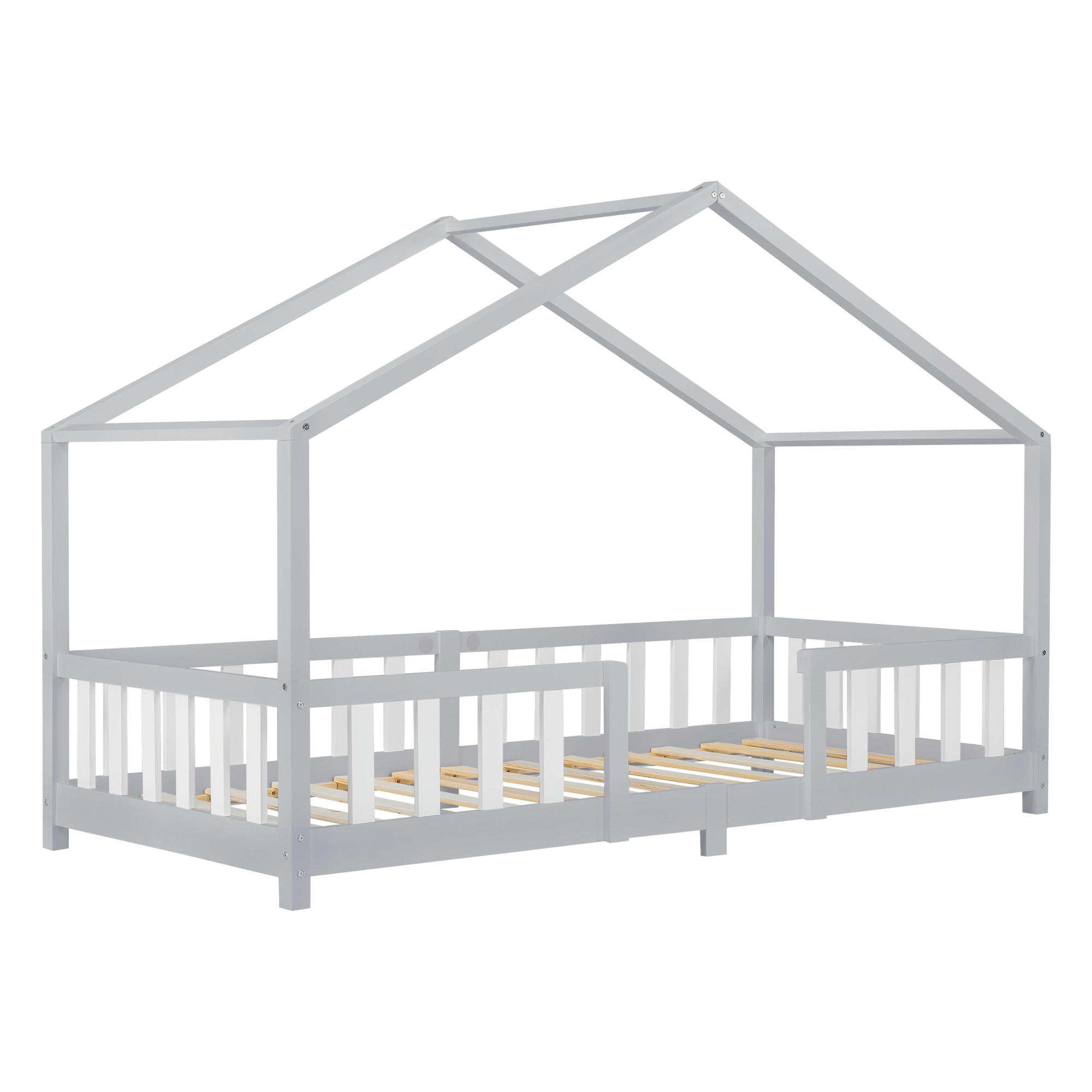 HAUSBETT Treviolo - Hellgrau/Weiß, Holz (90/200cm) - [en.casa]