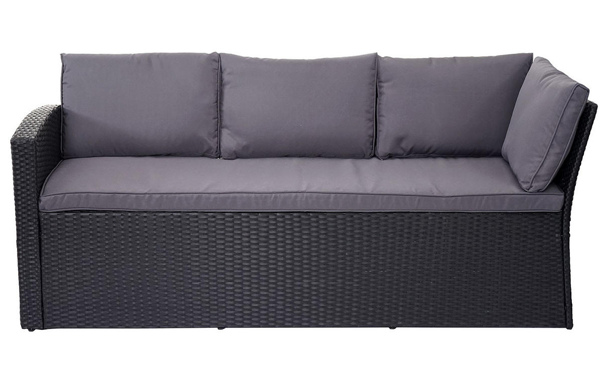 POLY-RATTAN-GARNITUR Schwarz 1 Eckbank, 1 Tisch-Set - Schwarz, Kunststoff - MCW