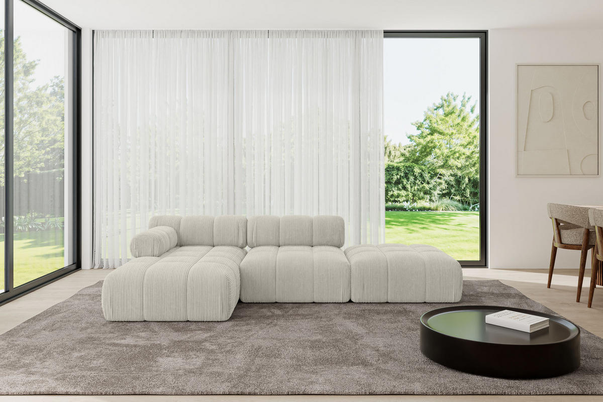 ECKSOFA modulares Sofa Lizur-L1 - 285x160x70 cm Creme Cord - Hellgrau/Creme, Holzwerkstoff/Textil (285/160cm) - ALTDECOR