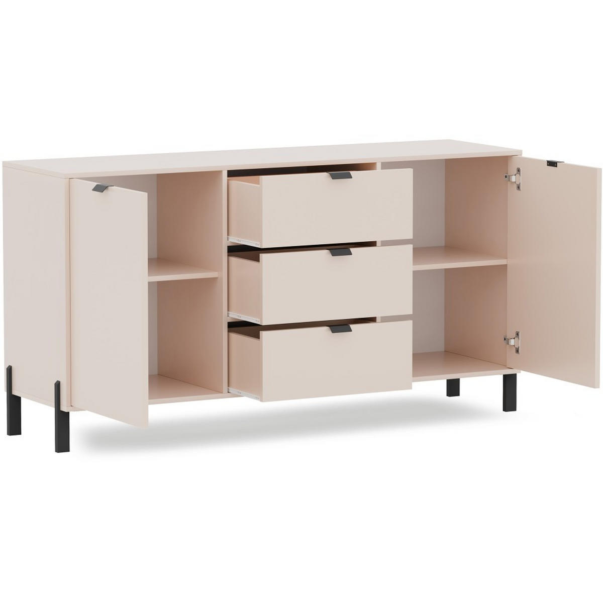 KOMMODE Cortina mit 2 Türen und 3 Schubladen, Sandbeige - Sandfarben/Schwarz, Holzwerkstoff (160/85/45cm) - Beautysofa