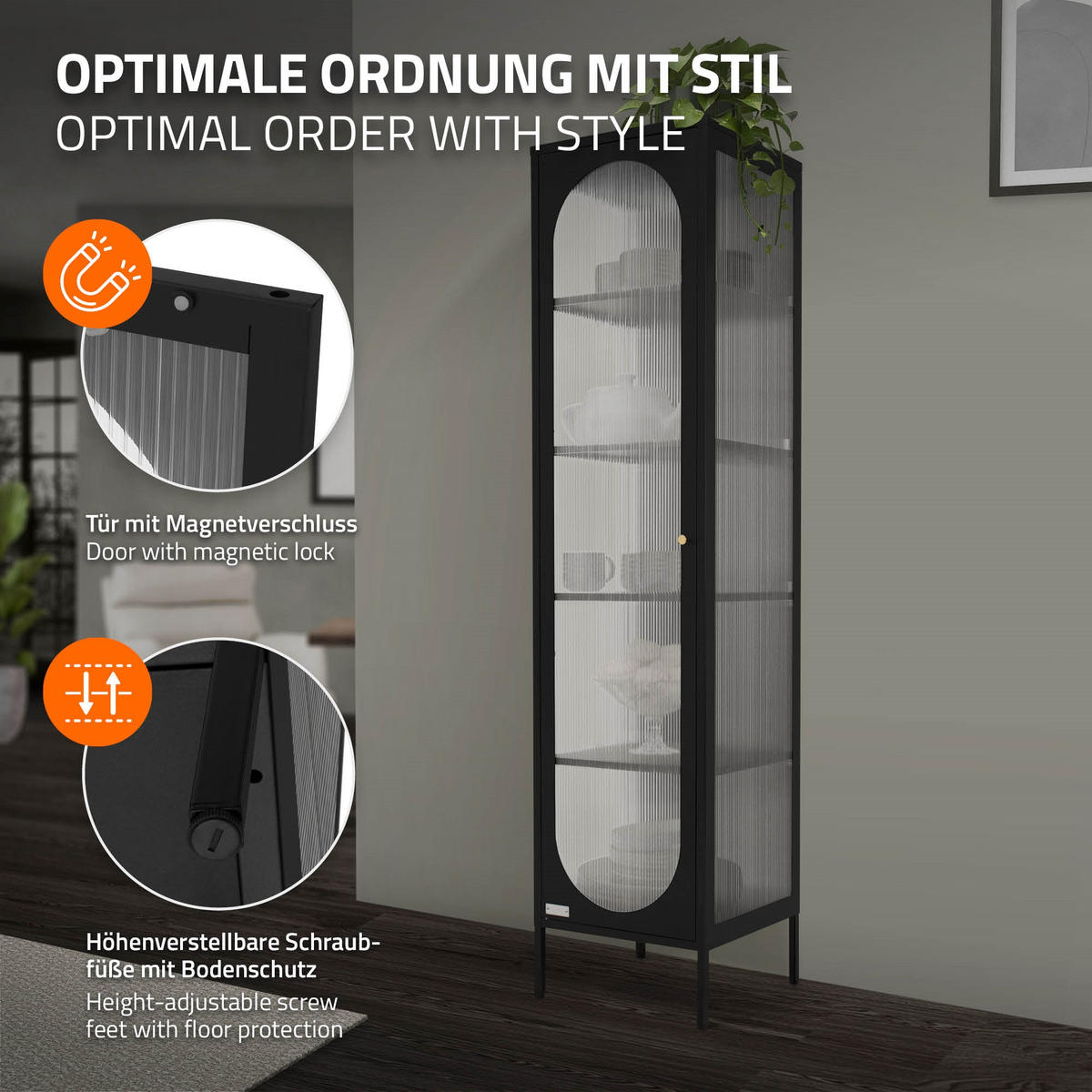 VITRINENSCHRANK Schwarz 175/42,5/40 cm - Schwarz, Metall (42/175/40cm) - ML-DESIGN