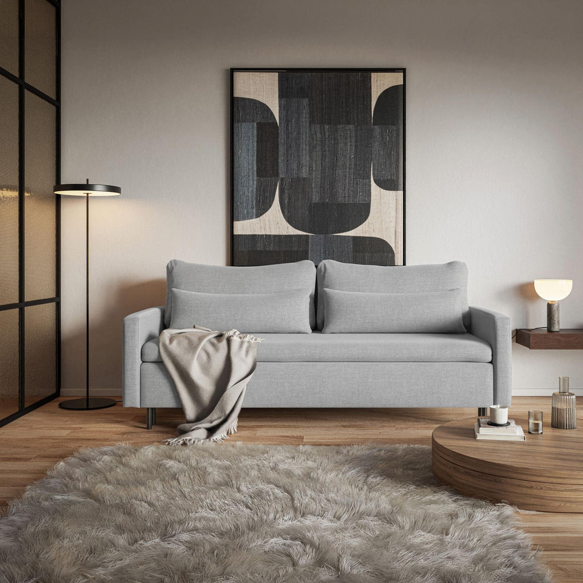 3-SITZER SOFA Umpro Chenille Grau - Schwarz/Grau, Textil/Metall (220/96/95cm) - Selsey
