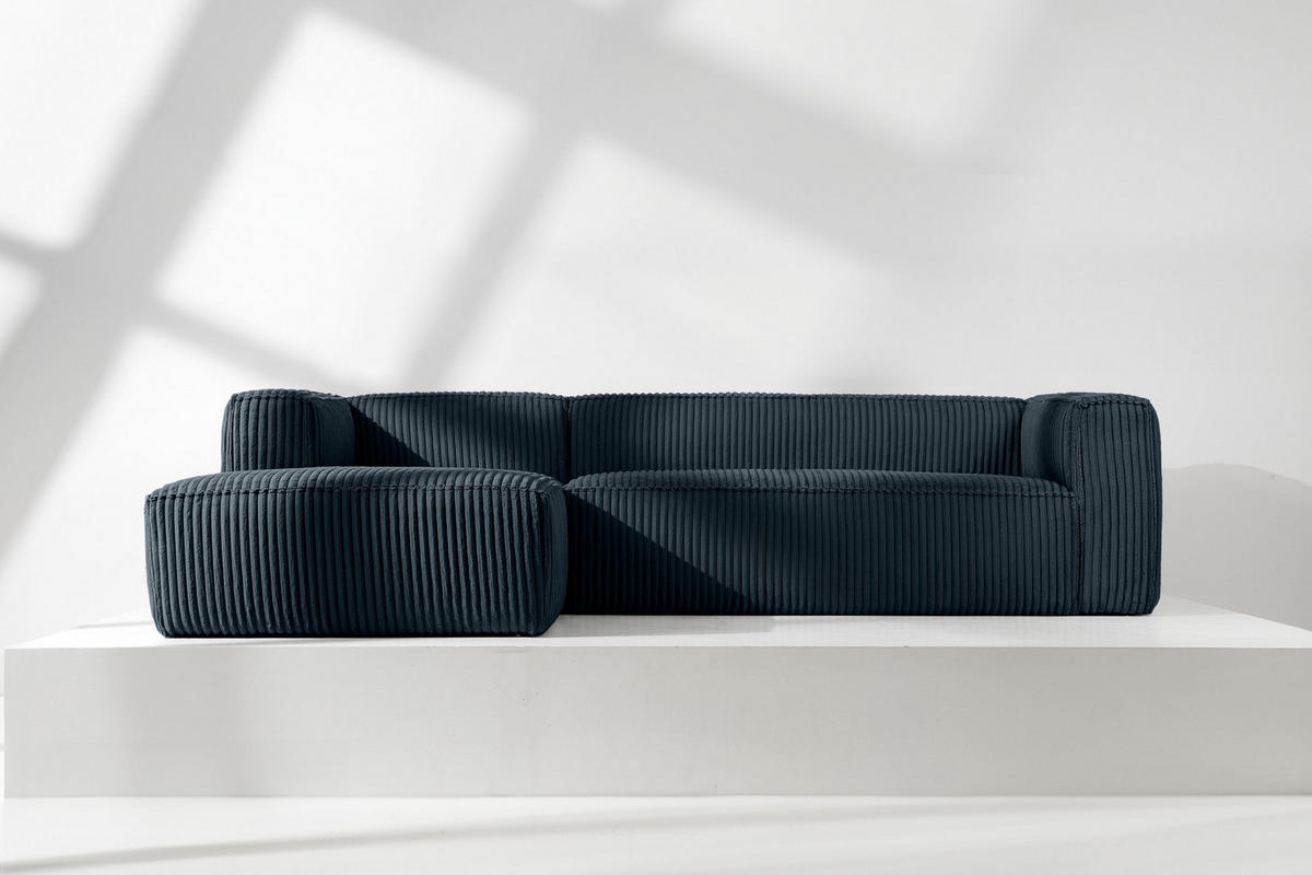 ECKSOFA-LINKS FEROX Modern, Cord-Stoff, marineblau - Blau/Grün, Textil (305/175cm) - KONSIMO®