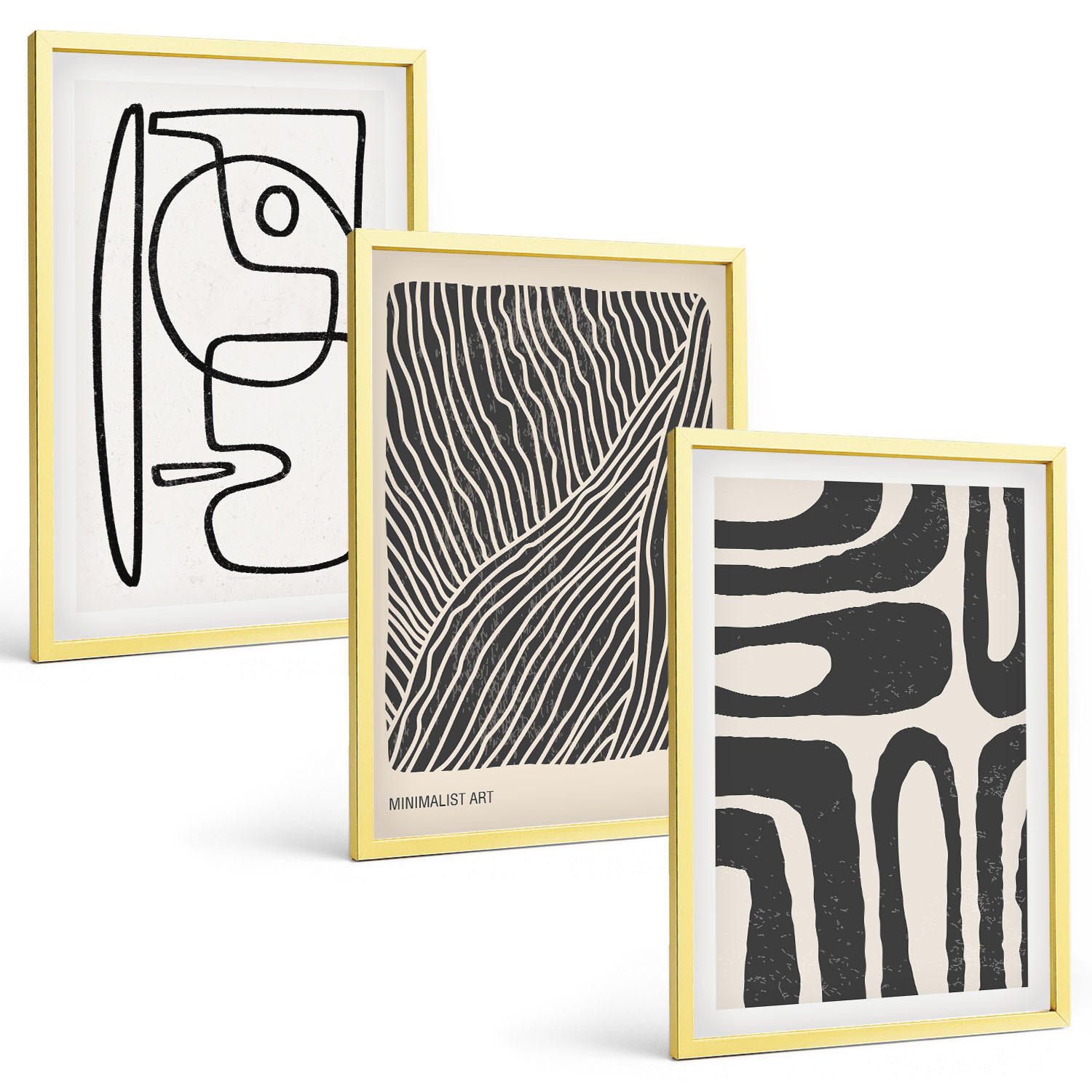 BILDER SET 3er Set - 40x60 cm Goldrahmen - Abstrakte Muster, Linien, Texturen - Goldfarben, Kunststoff (40/60cm) - TULUP