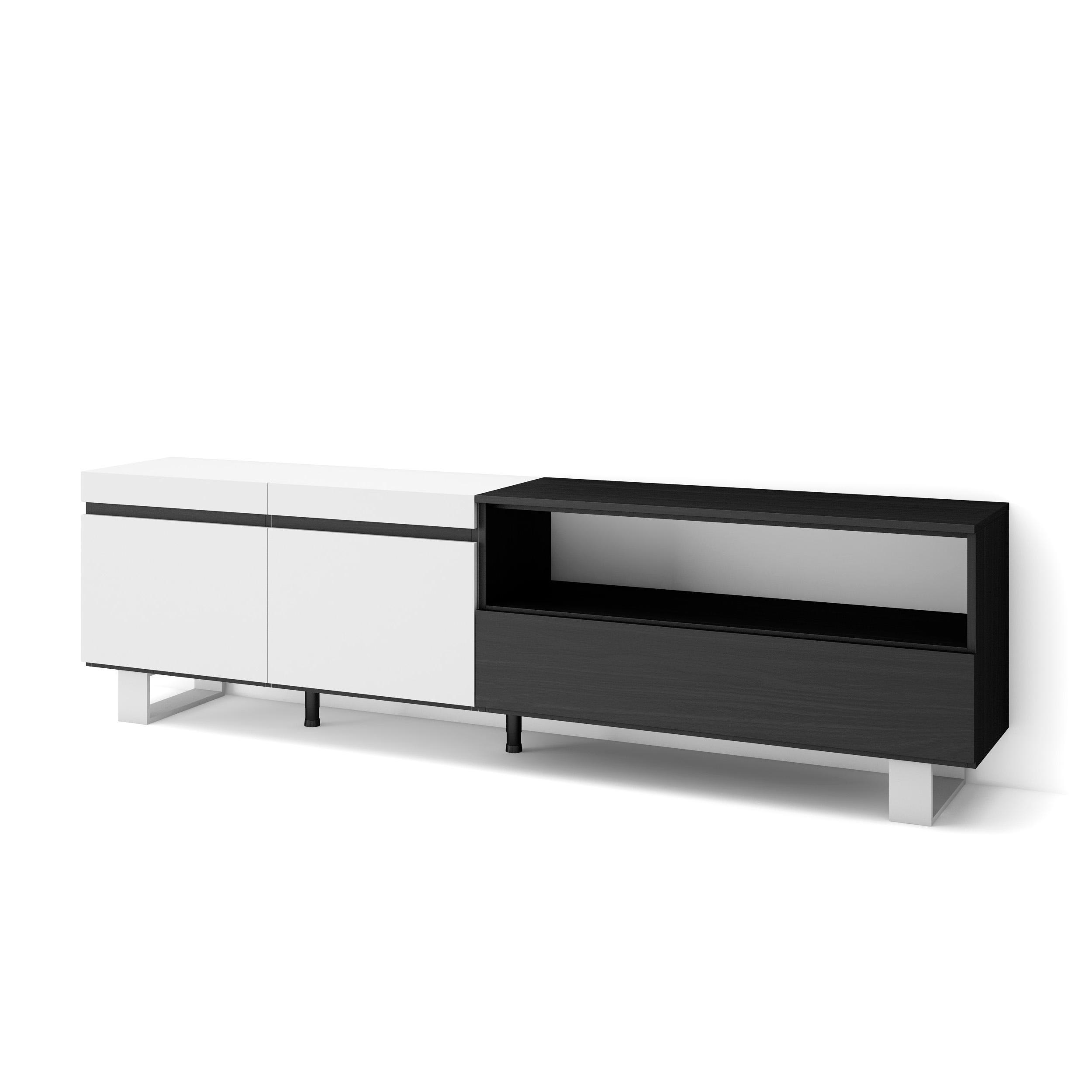 Skraut Home Lowboard, Weiß, Schwarz 200x57x35 cm