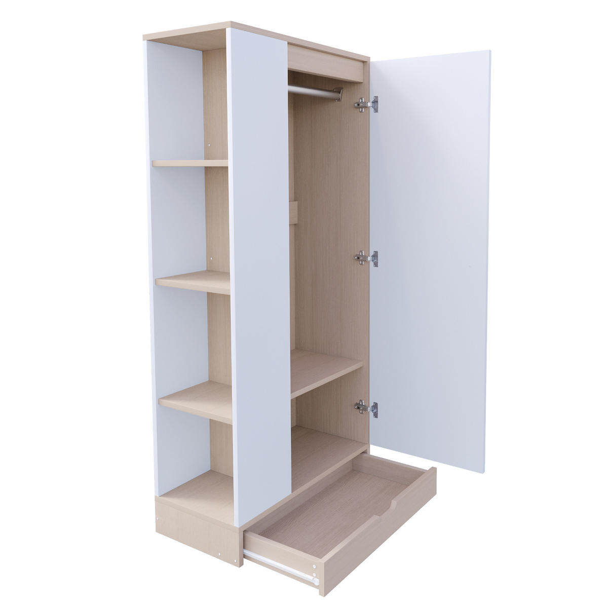 KLEIDERSCHRANK 70x40x170cm 1 Tür Einlegeböden Natur Weiß - Multicolor, Holz (70/170/40cm) - FLIEKS