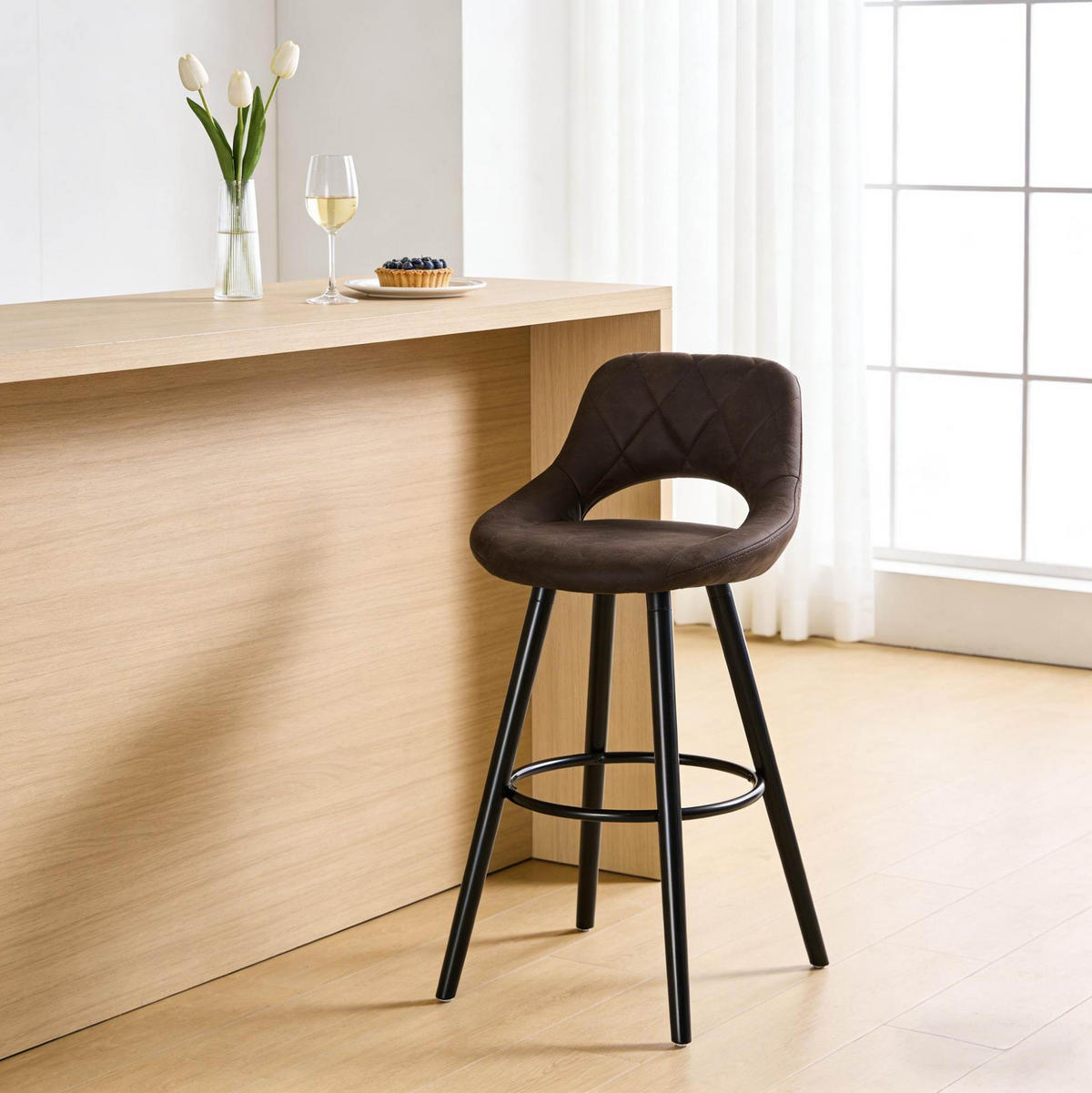 BARHOCKER mit Rückenlehne 68 cm Massivholz Dunkelbraun - Dunkelbraun, Holz (40/70/43cm) - Meubliv