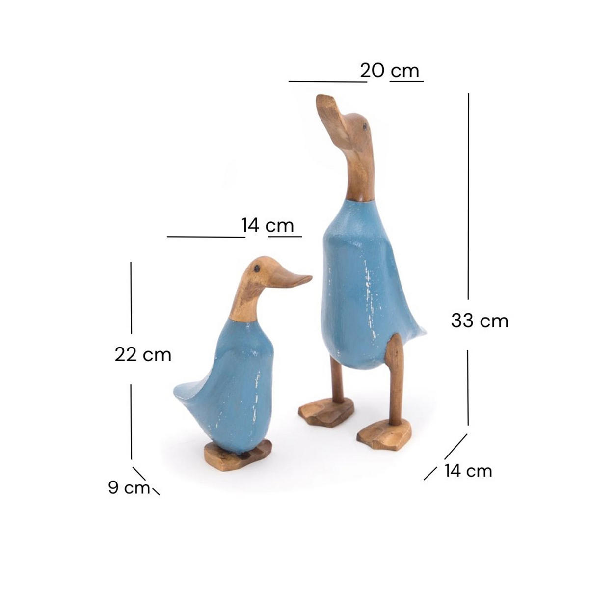 FIGUREN-SET Duck 2-teilig Massivholz, Ente in 2 verschiedenen Größen blau - Blau, Holz (20/33/14cm) - DESIGN DELIGHTS
