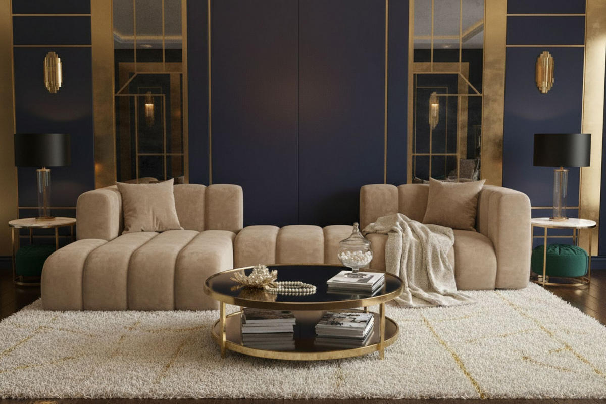 ECKSOFA L-Form Grand L 319 cm, Veloursstoff Salvador, Beige, Links - Beige, Holz (319/179cm) - Kaiser Möbel