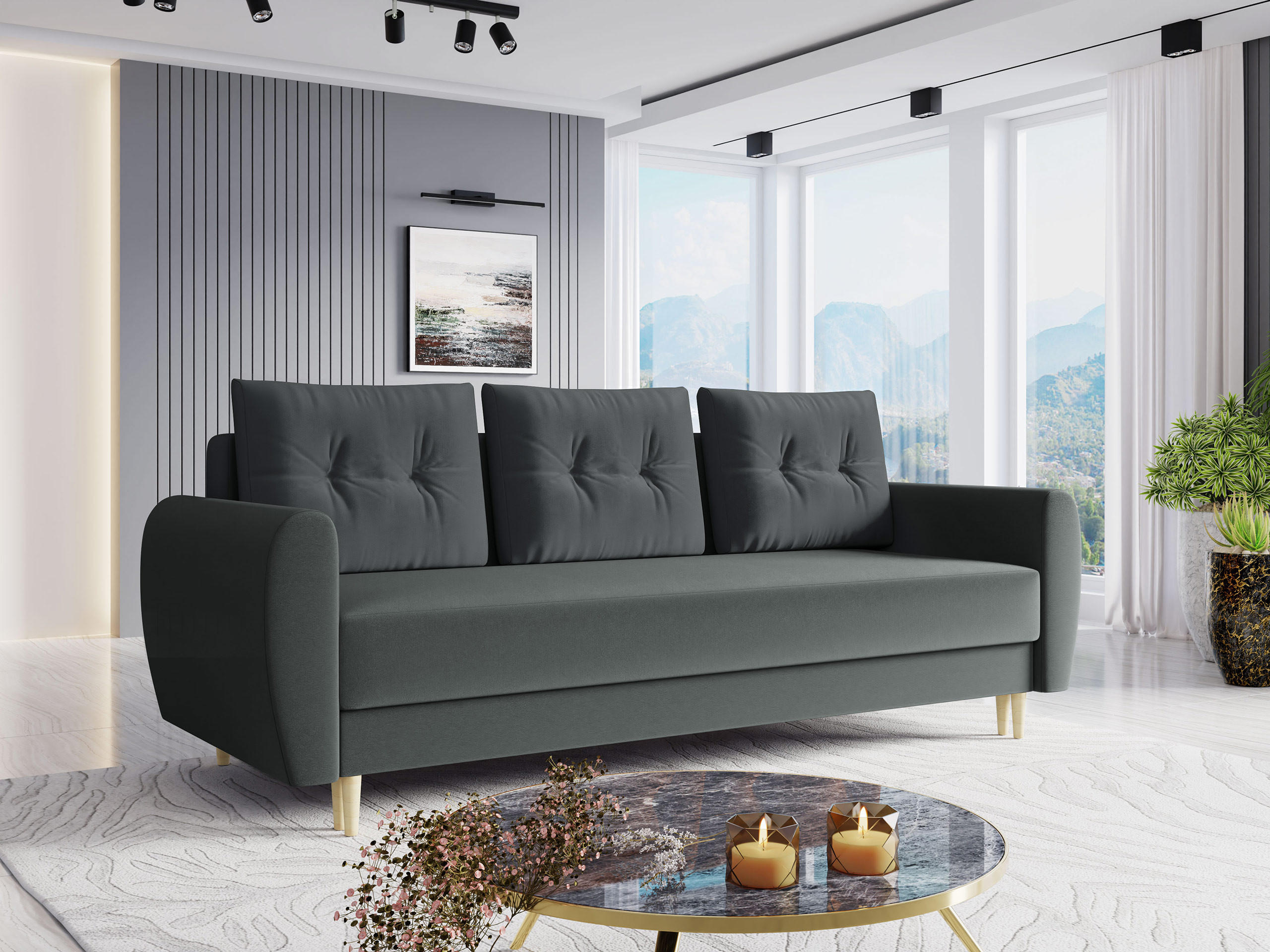 SCHLAFSOFA Palermo - Naturfarben/Grau, Holz/Textil (227/95/82cm) - MIRJAN24