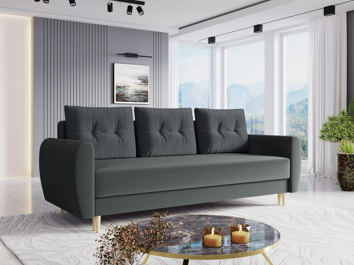 SCHLAFSOFA Palermo - Naturfarben/Grau, Holz/Textil (227/95/82cm) - MIRJAN24