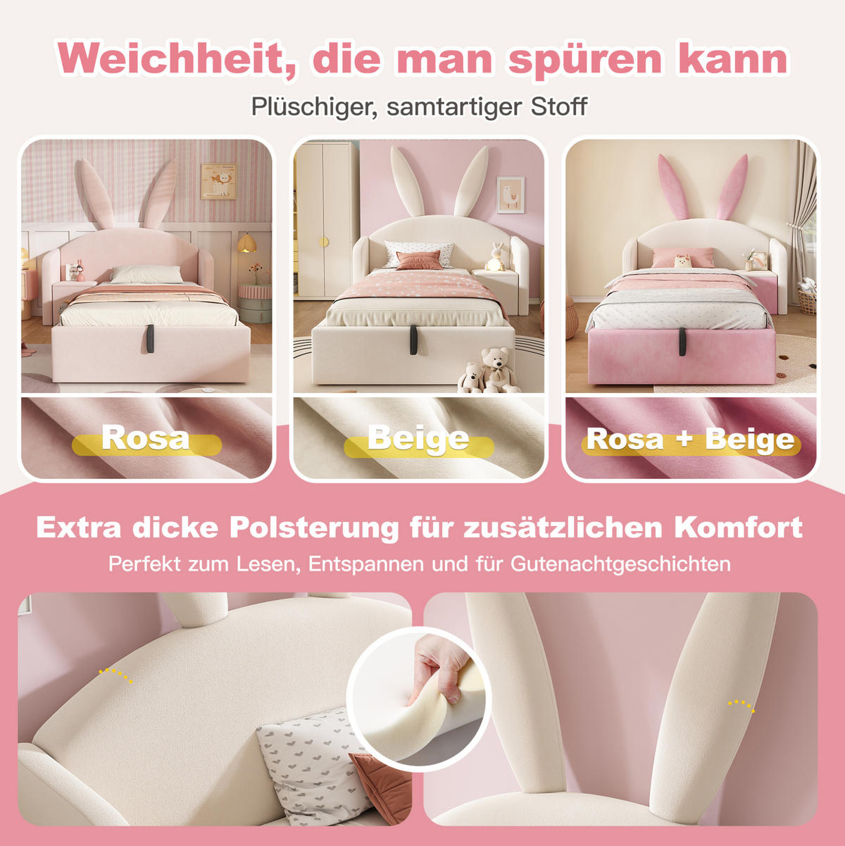 POLSTERBETT 90/190 cm aus Samt mit Stauraum und flexiblem Nachttisch Beige - Beige, Textil (90/190cm) - Modenvie