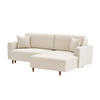ECKSOFA mit Schlaffunktion und rechtsseitiger Récamiere aus Stoff - mane 246/160/85 cm - Creme, Holz (160/246cm) - Calicosy