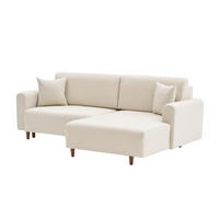 ECKSOFA mit Schlaffunktion und rechtsseitiger Récamiere aus Stoff - mane 246/160/85 cm - Creme, Holz (160/246cm) - Calicosy