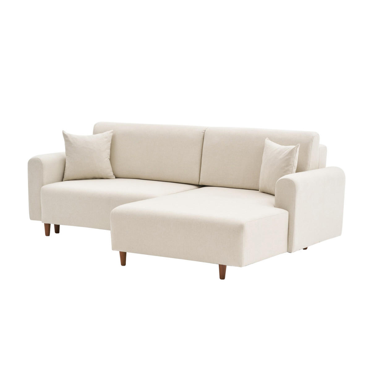 ECKSOFA mit Schlaffunktion und rechtsseitiger Récamiere aus Stoff - mane 246/160/85 cm - Creme, Holz (160/246cm) - Calicosy