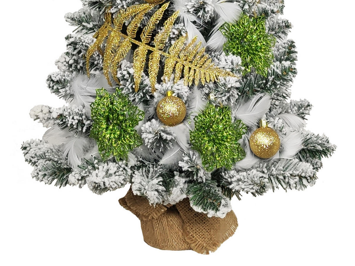 WEIHNACHTSBAUM künstlicher 60 cm – CHAMPAGNEHARMONIE, mit 27-teiligem Weihnachtsbaumschmuck, mit LED-Beleuchtung, inkl. Pflanztopf mit Jutesack - Champagner/Goldfarben, Kunststoff/Stein (40/60cm) - LAALU