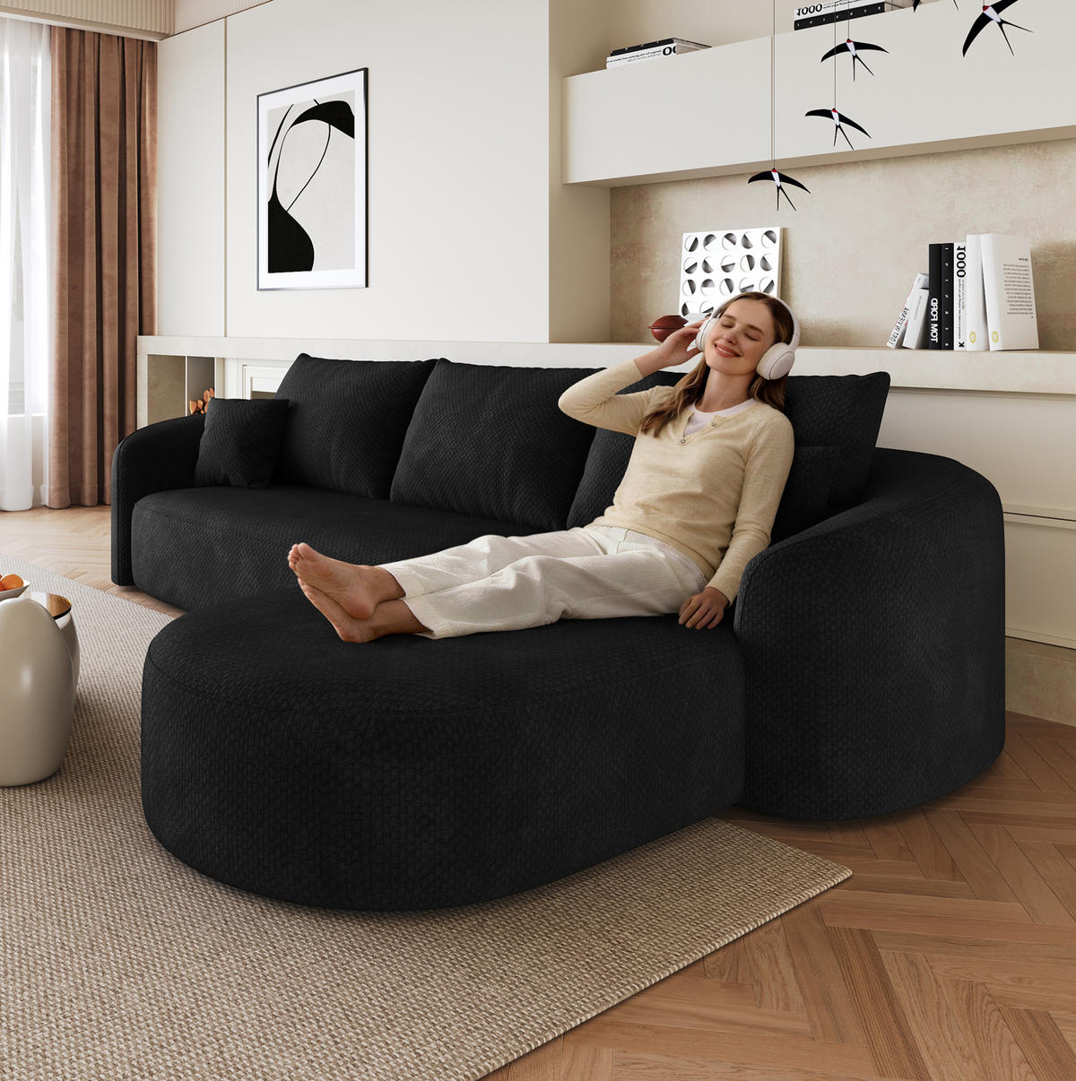 ECKSOFA in L-Form 266 cm Schwarz aus Stoff - Schwarz, Kunststoff (168/266.1cm) - Meubliv