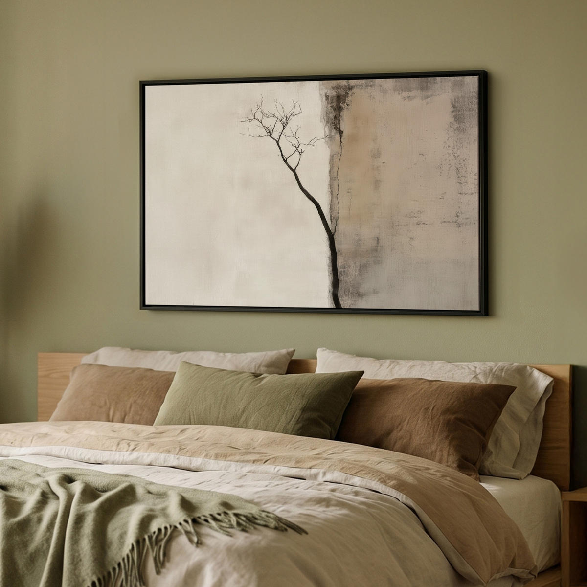 LEINWAND Bilder mit Rahmen - Wabi sabi - Pflanze - Beige - 90x60 - Taupe, Textil (90/60cm) - MuchoWow