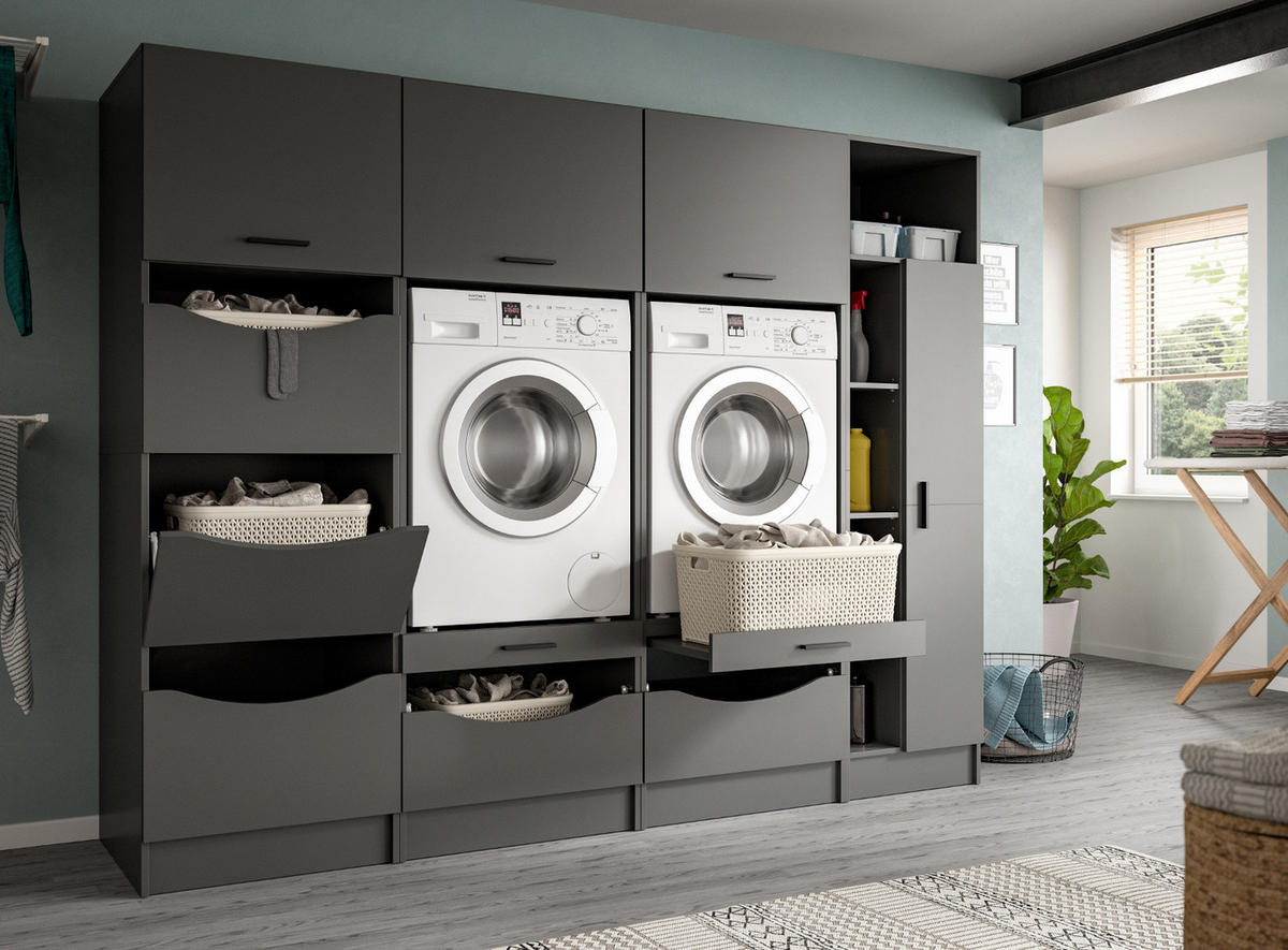 WASCHMASCHINENSCHRANK grau Set 4-teilig 242 x 196 cm, viel Stauraum - Schwarz/Grau, Holzwerkstoff/Kunststoff (242/196/68cm) - Inn.Furn