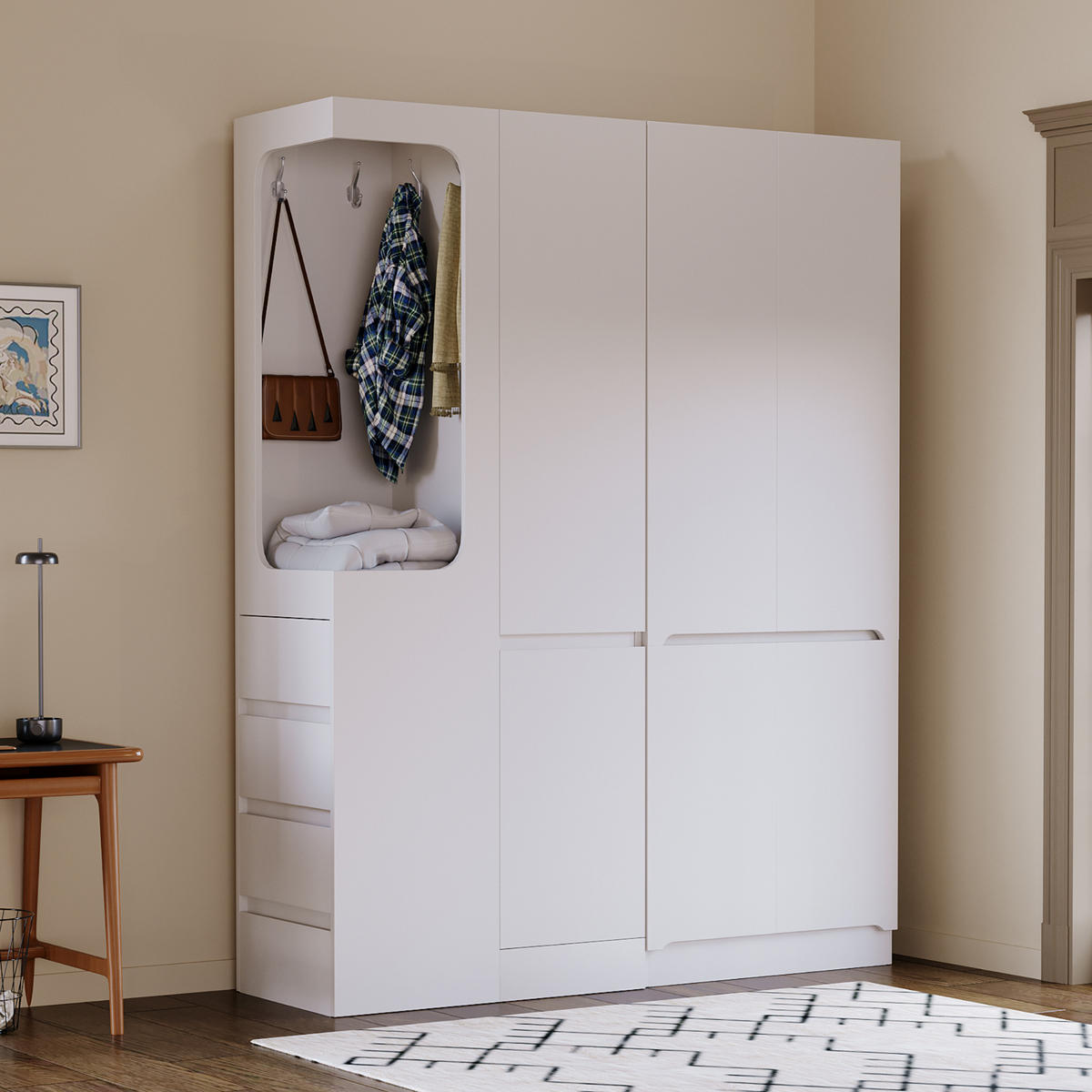 KLEIDERSCHRANK 140x40x170cm Schubladen Stauraum Weiß Links - Weiß, Holz (140/170/40cm) - FLIEKS