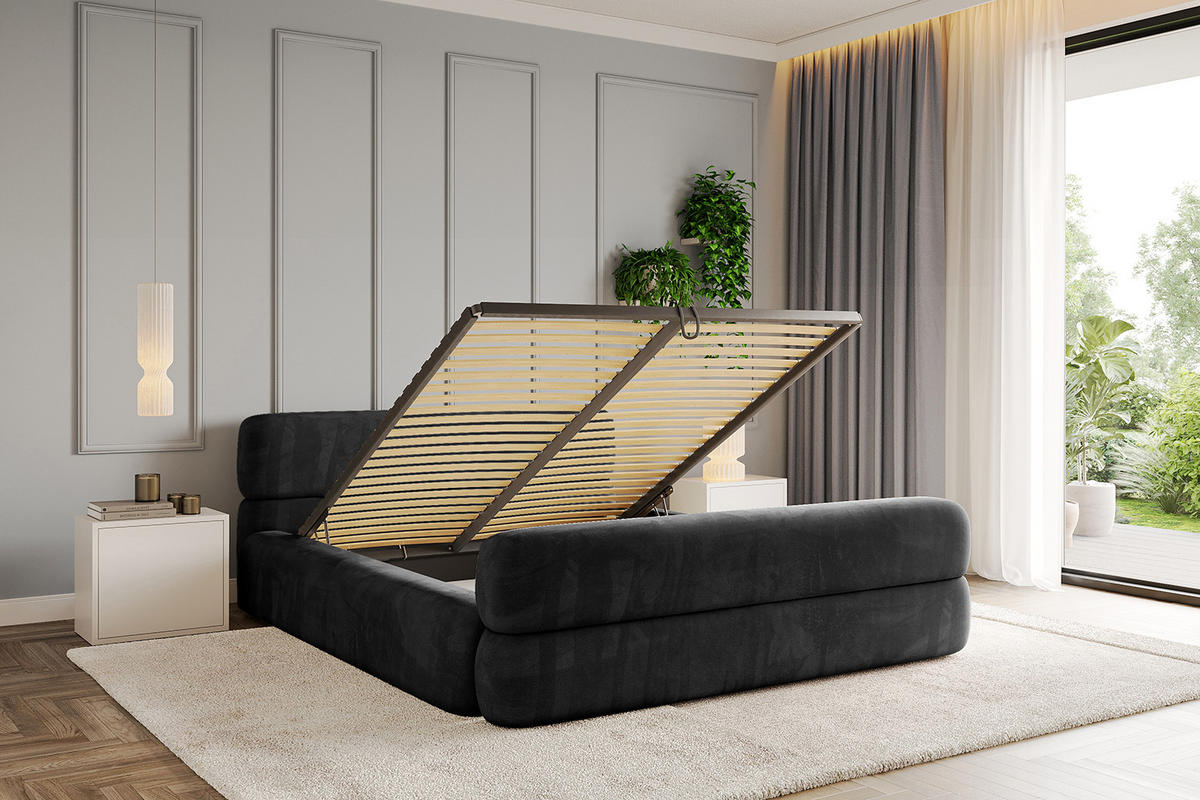 POLSTERBETT mit Bettkasten, Fußteil und Lattenrost, Boxbett ohne Matratze - ENORA-Z-V1 120x200 Schwarz - Schwarz, Holzwerkstoff/Textil (120/200cm) - ALTDECOR