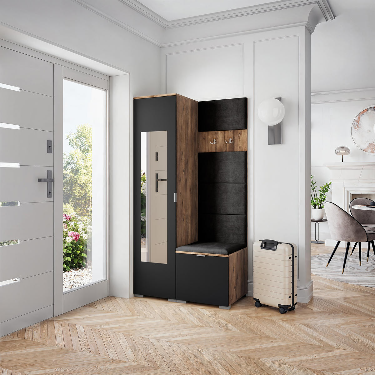 GARDEROBENSCHRANK VIRA 95/181/51 cm Modern Eichefarben - Eichefarben/Schwarz, Holzwerkstoff (95/181/51cm) - MASSENO