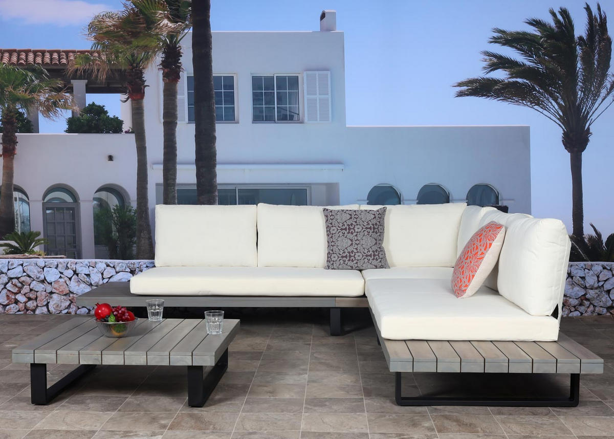 GARTEN-GARNITUR Schwarz, Grau, Cremeweiß - Schwarz/Weiß, Holz - MCW