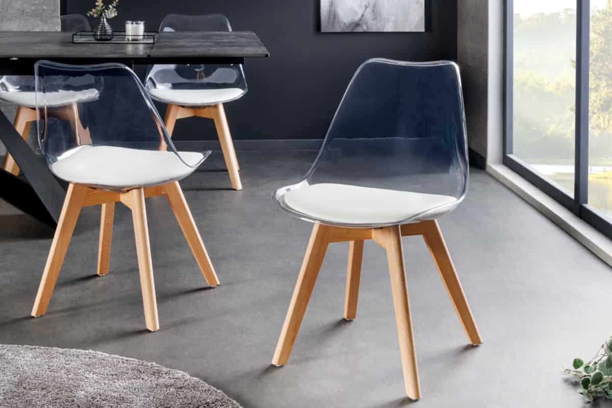 STUHL SCANDINAVIA MEISTERSTÜCK Kunstleder Weiß 80 cm - Transparent/Braun, Holz/Kunststoff (47/81/53cm) - riess-ambiente