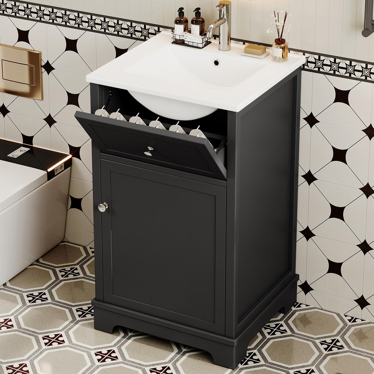 WASCHTISCH Schwarz 51/46/87 cm - Schwarz, Holz (51/87/46cm) - PANGIVO
