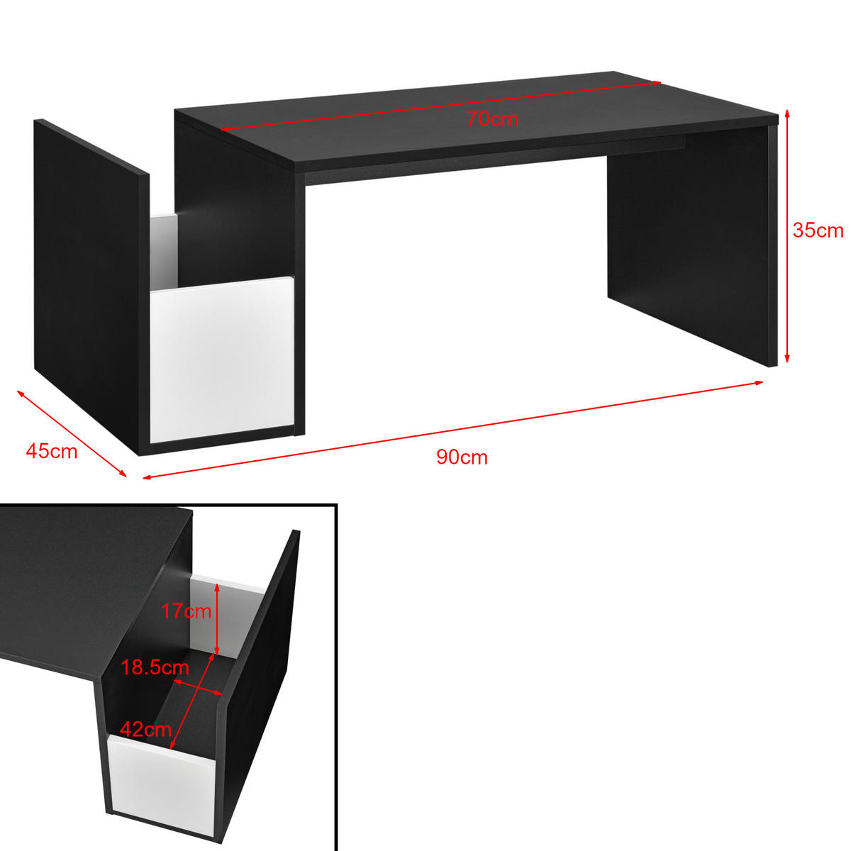 COUCHTISCH Bollnäs 90/45/35 - Schwarz, Holzwerkstoff (45/90/35cm) - [en.casa]