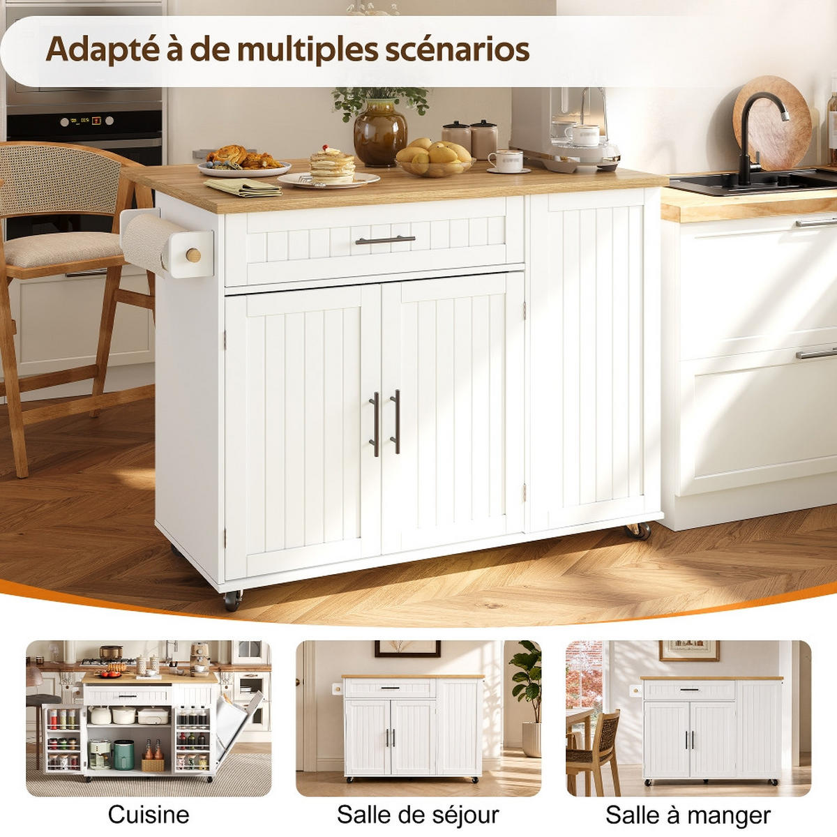 KÜCHENINSEL KLAPPBARE ARBEITSPLATTE, Mülleimerschrank, MDF, 130/70/93 cm - Weiß, Kunststoff (70/93/130cm) - Rolipo