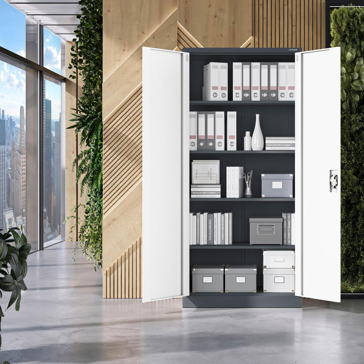 AKTENSCHRANK JAN H - Anthrazit/Weiß, Metall (90/195/40cm) - Jan Nowak