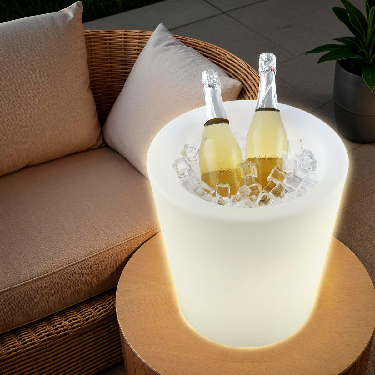 LEUCHTZYLINDER Luminous Curve Cooler,38 x 40 cm, inkl. Erdspieß,weiß - Weiß, Kunststoff (38/38/40cm) - tectake