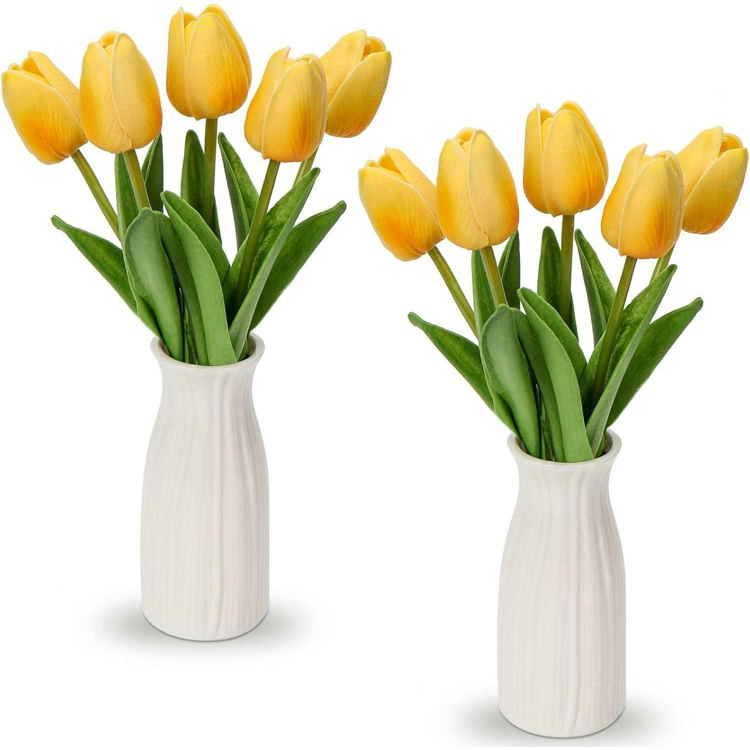KUNSTBLUMEN Tulpenbund mit Vase 30 cm Gelb - Gelb, Keramik (10cm)