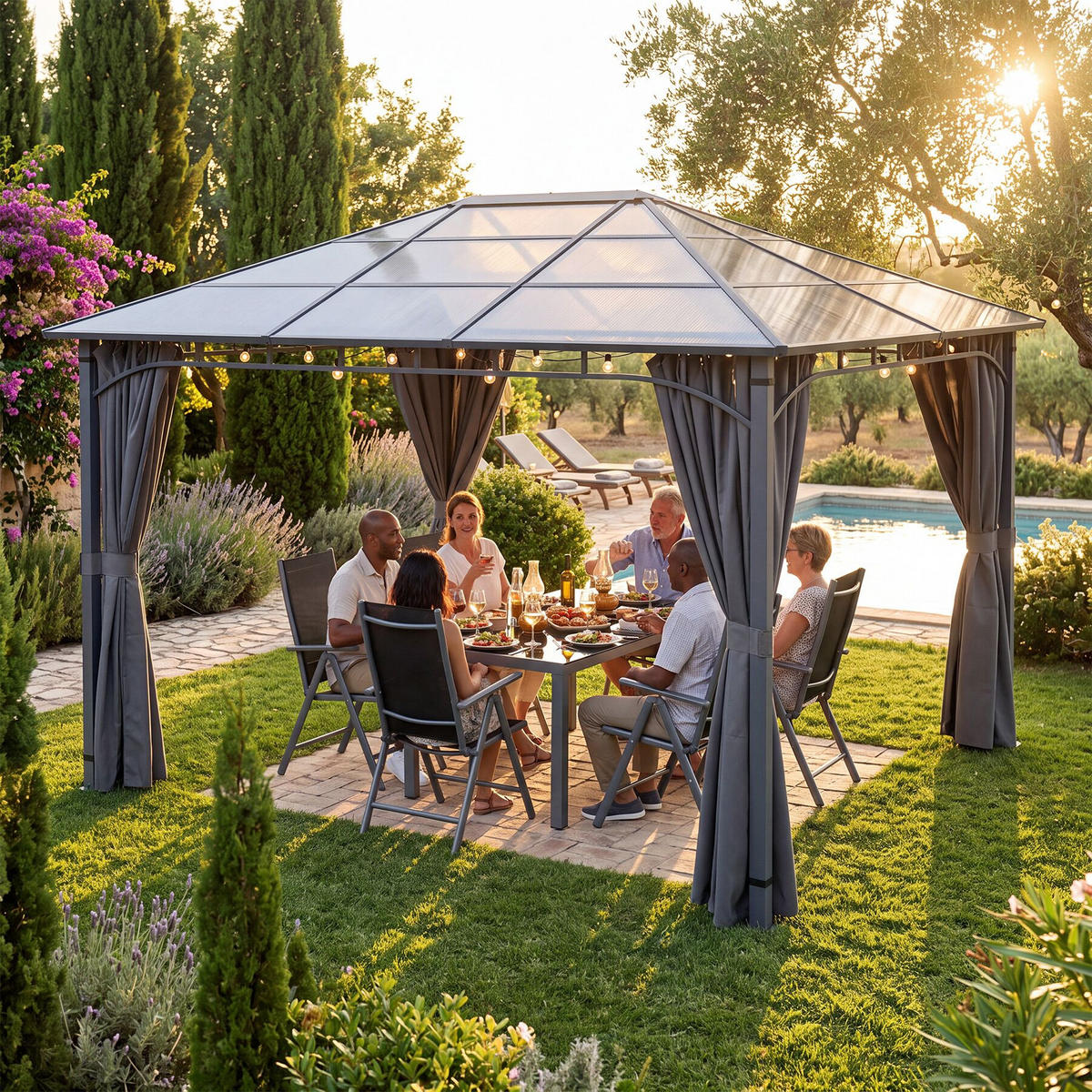 GARTENPAVILLON Caracas, inklusive 8 Heringen, grau - Grau, Metall (300/263/400cm) - tectake