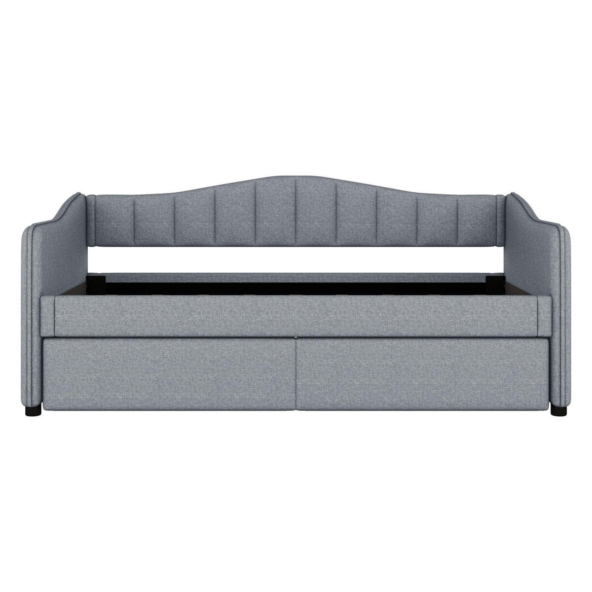 POLSTERBETT 90/200 cm Grau mit Ausziehbett und LED-Beleuchtung aus Leinen und MDF - Grau, Textil (90/200cm) - OKWISH