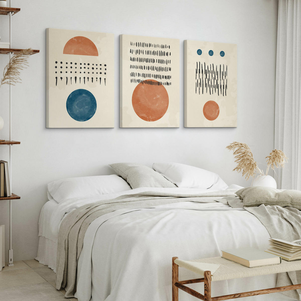 LEINWANDBILDER 3-er Set Abstrakte Kunst - Türkis/Blau, Textil (90/40cm) - Muralo