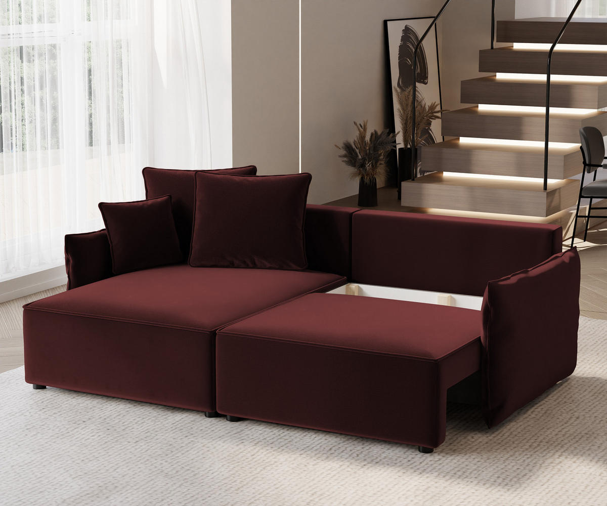 ECKSOFA LEON mit Schlaffunktion und Bettkasten Rot - Rot, Holzwerkstoff/Kunststoff (250/90cm) - Idohome