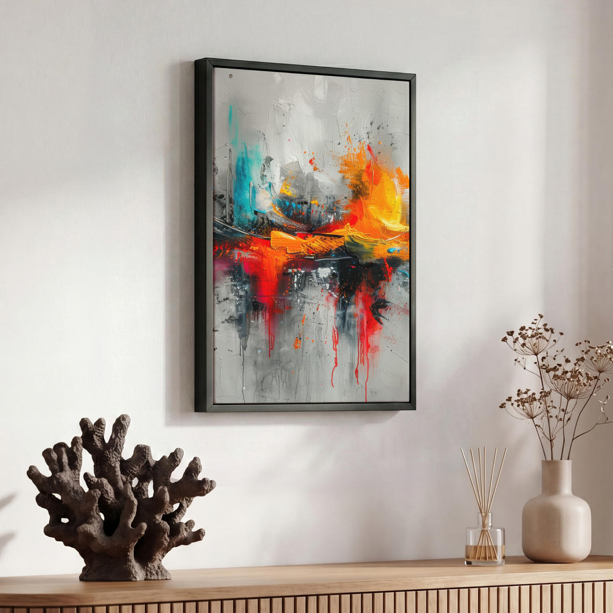 LEINWAND Bilder mit Rahmen - Moderne Kunst - Orange - Grau - Abstrakt - 30x40 - Hellgrau, Textil (30/40cm) - MuchoWow