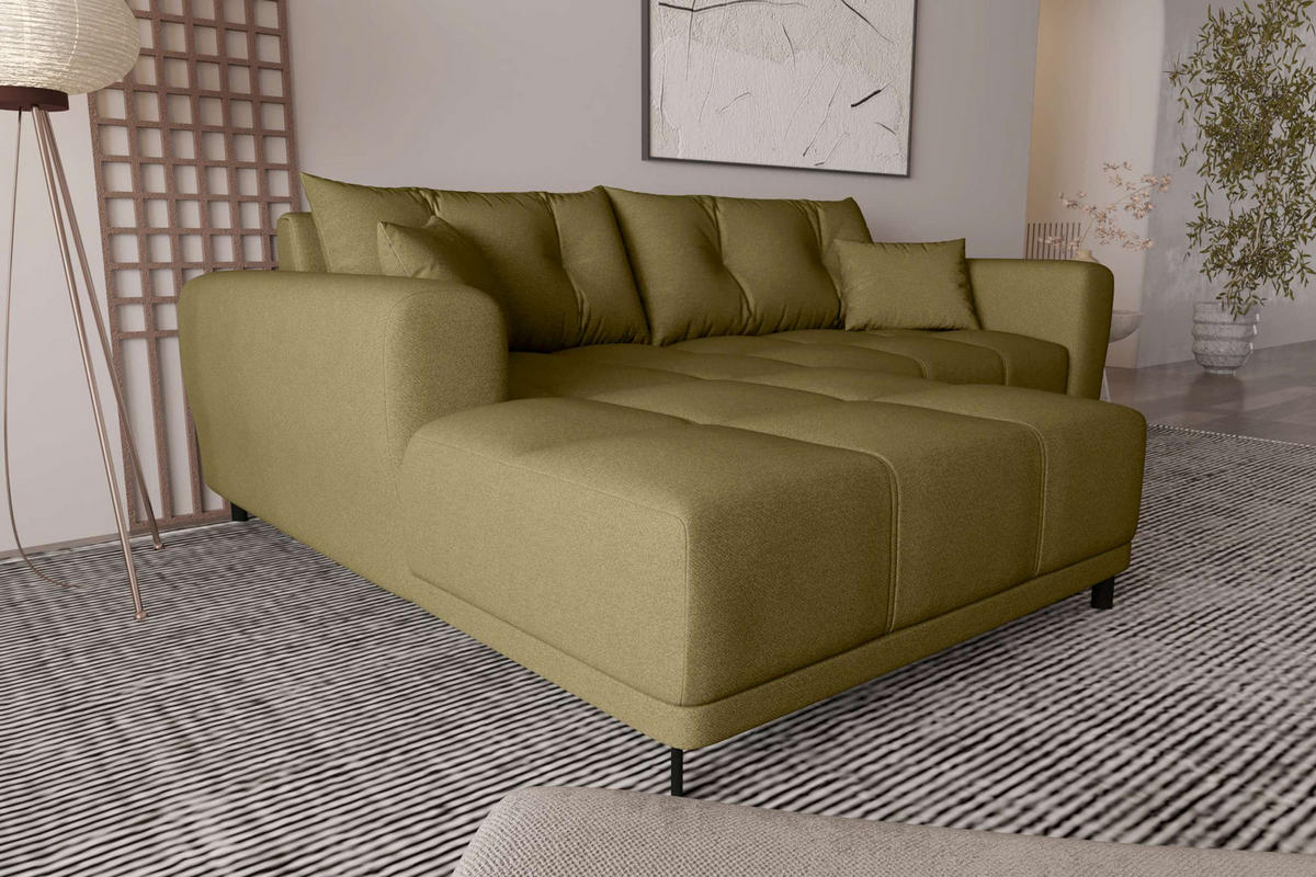 ECKSOFA Massimo Strukturstoff Olivgrün inkl. Schlaffunktion Links - Schwarz/Olivgrün, Textil/Metall (246/177cm) - 99rooms