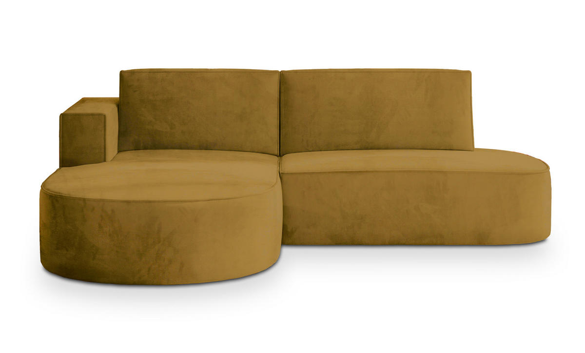 ECKSOFA CORTIO M L-S Gelb Velours-Stoff mit Schlaffunktion - Gelb, Holz (265/174cm) - MASSENO