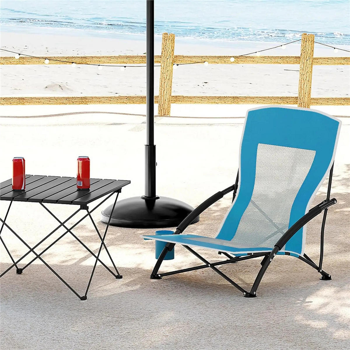 STRANDSTUHL 2ER SET mit Armlehne Getränkehalter Blau - Blau, Metall (51/67/65cm) - Coonoor