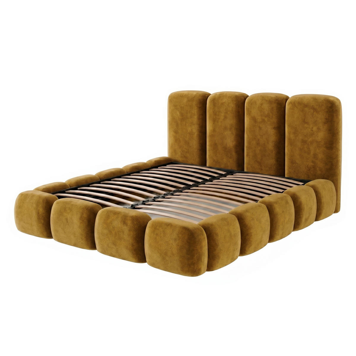 POLSTERBETT SUENO MAXI 140x200 cm in Gelb, gepolstertes Kopfteil, Metalllattenrost, Bettkasten, Velour-Stoff - Gelb/Naturfarben, Holz/Textil (140/200cm) - Muffo