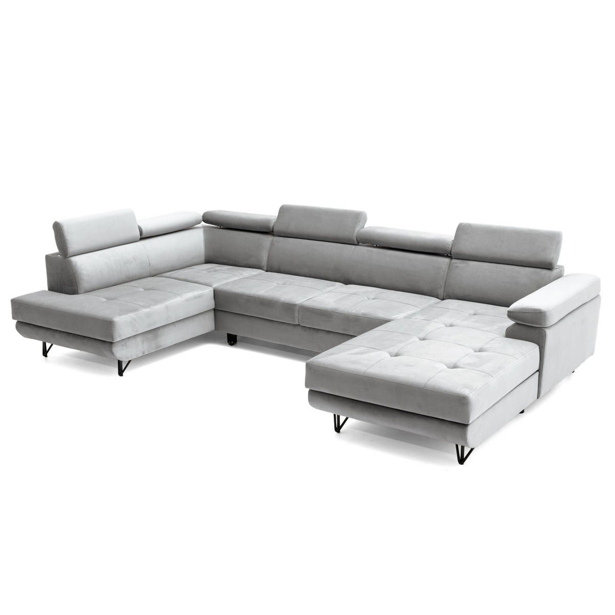 ECKSOFA U-Form JUNIOR U Links mit Schlaffunktion 128x254 Velours Grau - Schwarz/Grau, Holz/Textil (323/90/184cm) - Muffo